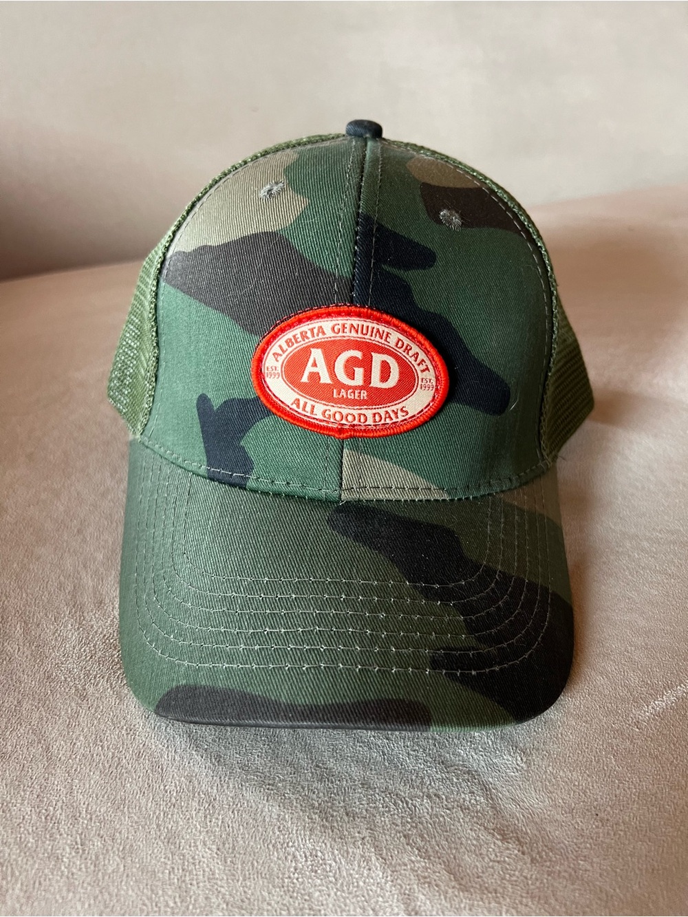 AGD Alberta Genuine Draft Lager Camo Mesh Trucker Hat Snapback Beer Cap